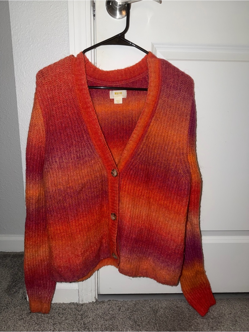 Maeve Orange and Red Gradient V-Neck Cardigan